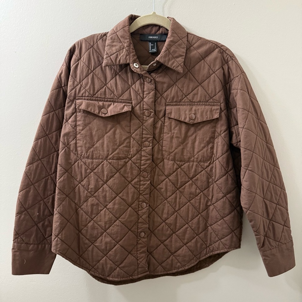 Forever 21 Quilted Utility Jacket in Brown
